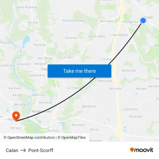 Calan to Pont-Scorff map