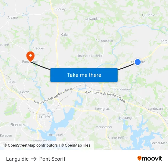 Languidic to Pont-Scorff map