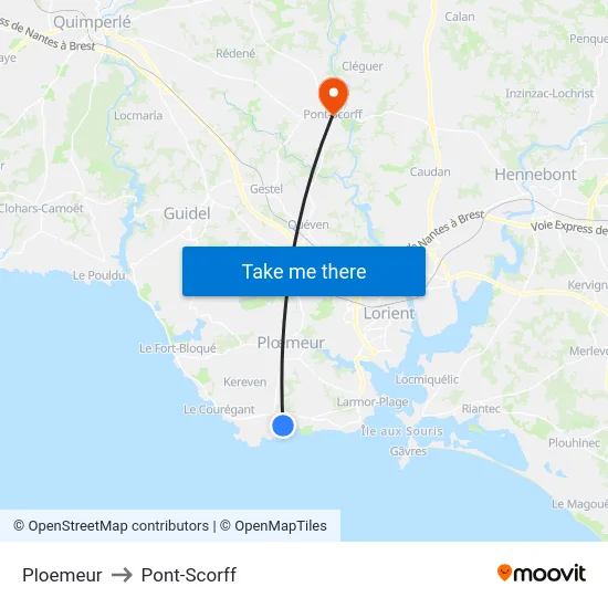 Ploemeur to Pont-Scorff map