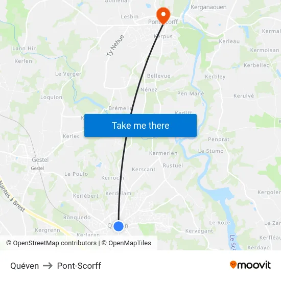 Quéven to Pont-Scorff map