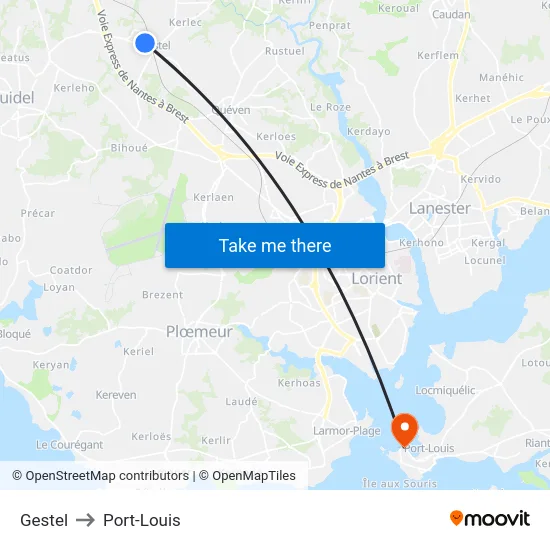 Gestel to Port-Louis map