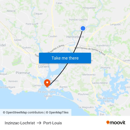 Inzinzac-Lochrist to Port-Louis map