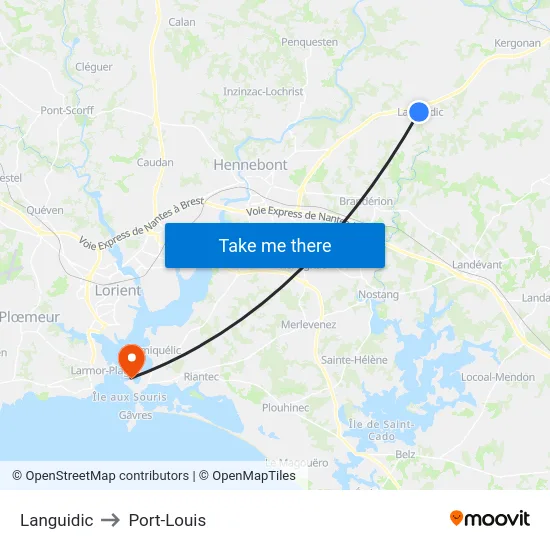 Languidic to Port-Louis map