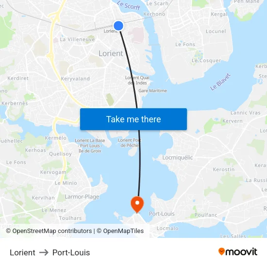 Lorient to Port-Louis map