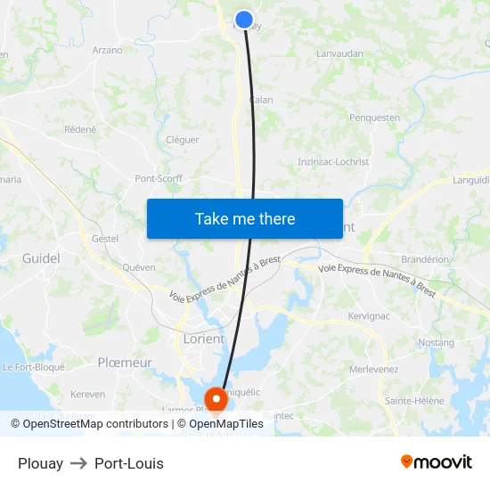 Plouay to Port-Louis map