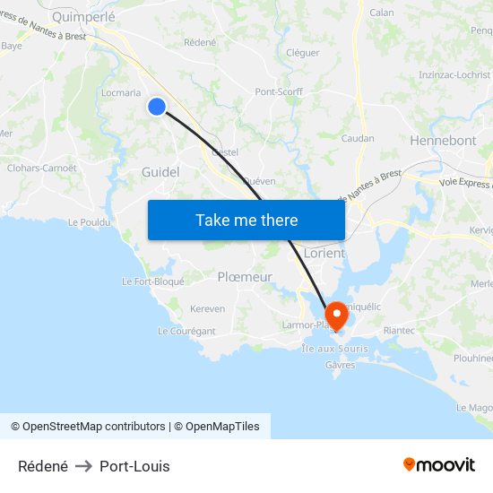 Rédené to Port-Louis map