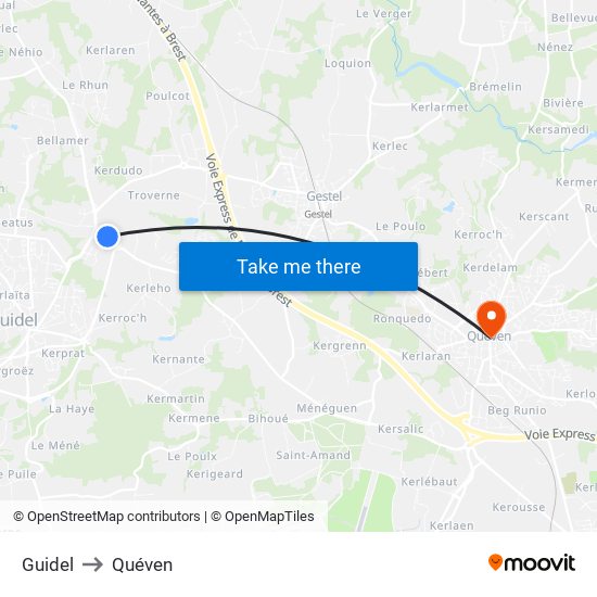 Guidel to Quéven map