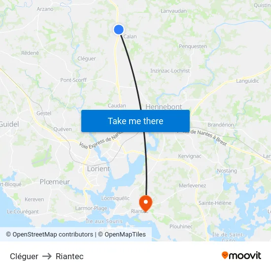 Cléguer to Riantec map