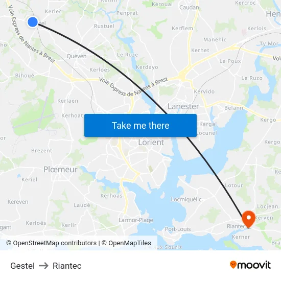 Gestel to Riantec map