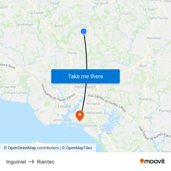 Inguiniel to Riantec map