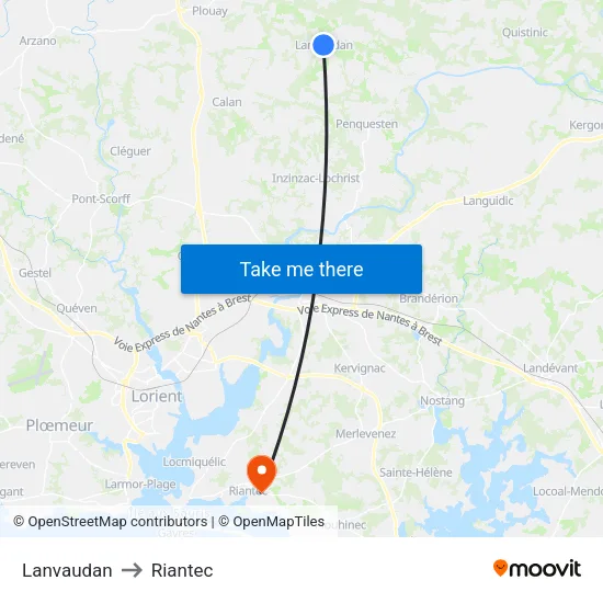 Lanvaudan to Riantec map