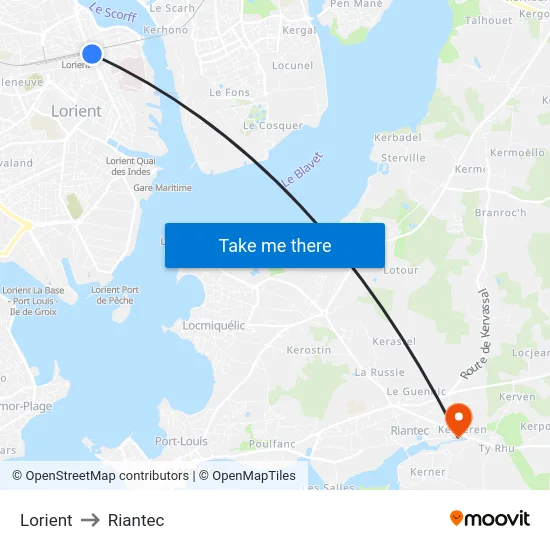 Lorient to Riantec map
