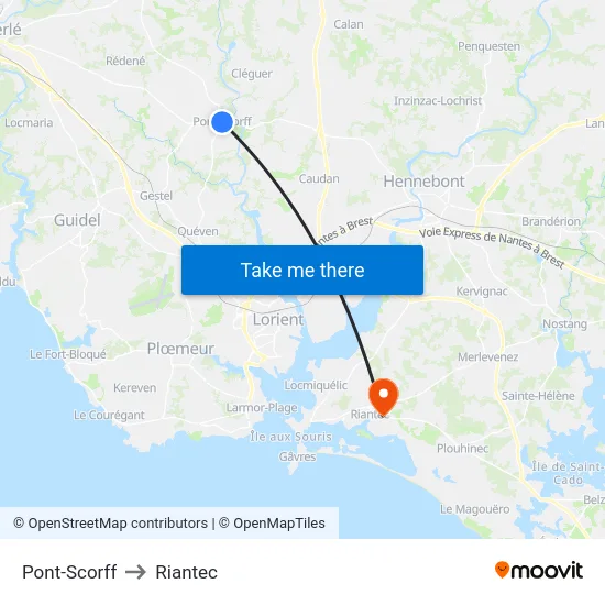 Pont-Scorff to Riantec map