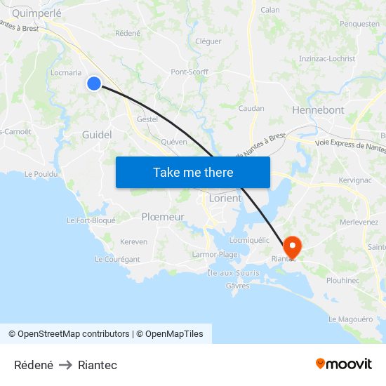 Rédené to Riantec map