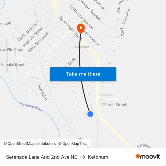 Serenade Lane And 2nd Ave NE to Ketchum map