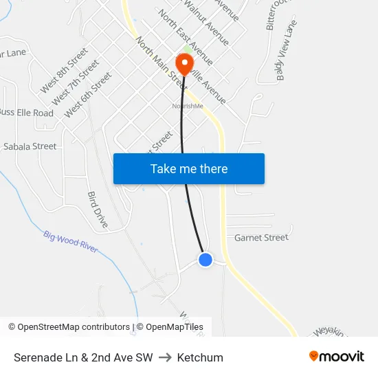 Serenade Ln & 2nd Ave SW to Ketchum map