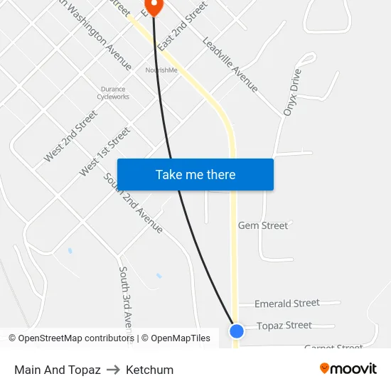 Main And Topaz to Ketchum map