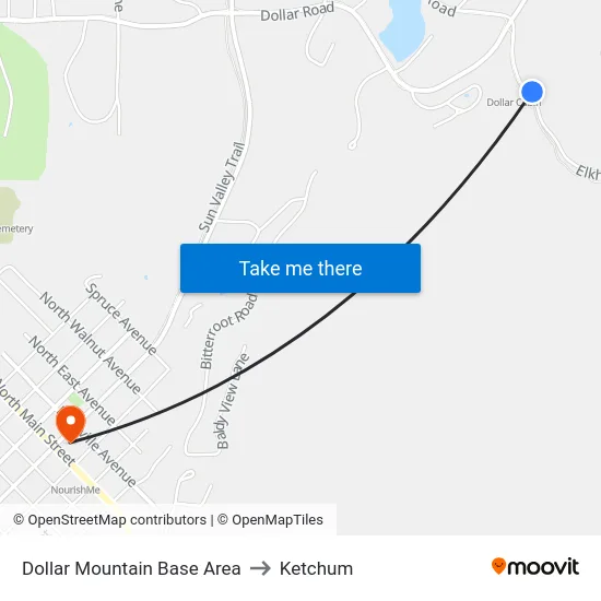 Dollar Mountain Base Area to Ketchum map