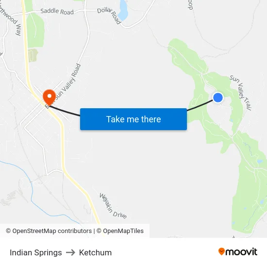 Indian Springs to Ketchum map