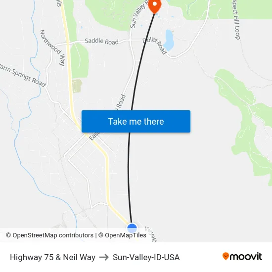 Highway 75 & Neil Way to Sun-Valley-ID-USA map