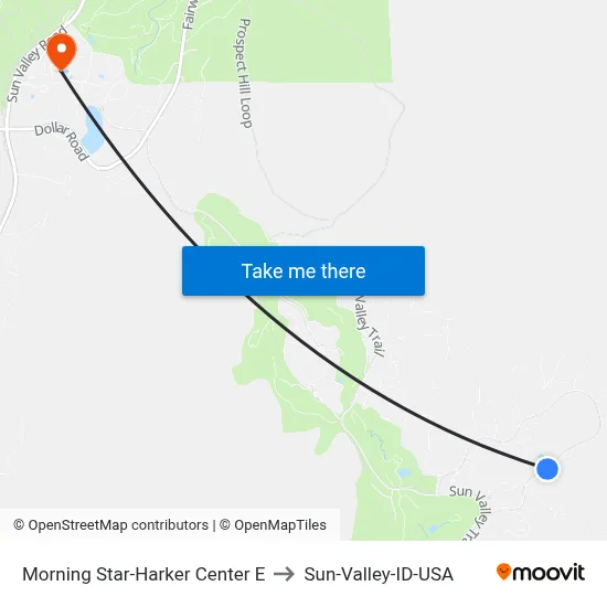 Morning Star-Harker Center E to Sun-Valley-ID-USA map
