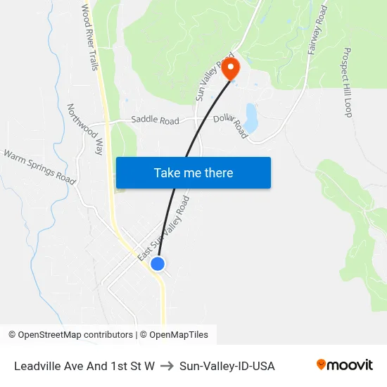 Leadville Ave And 1st St W to Sun-Valley-ID-USA map