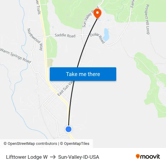 Lifttower Lodge W to Sun-Valley-ID-USA map