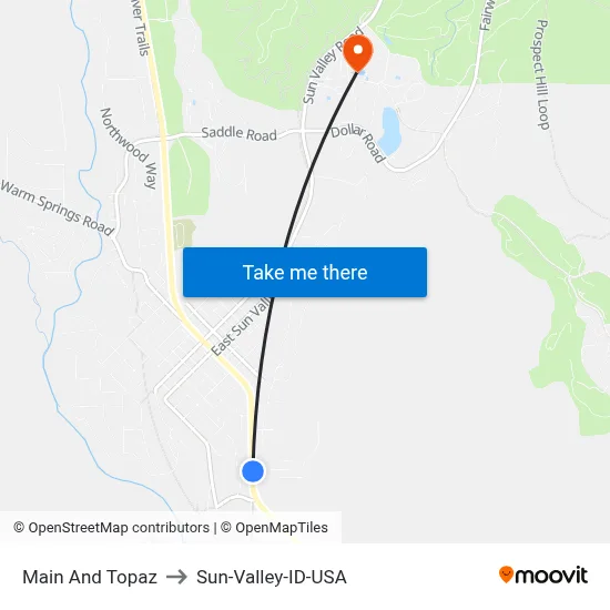 Main And Topaz to Sun-Valley-ID-USA map