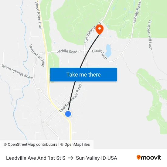 Leadville Ave And 1st St S to Sun-Valley-ID-USA map
