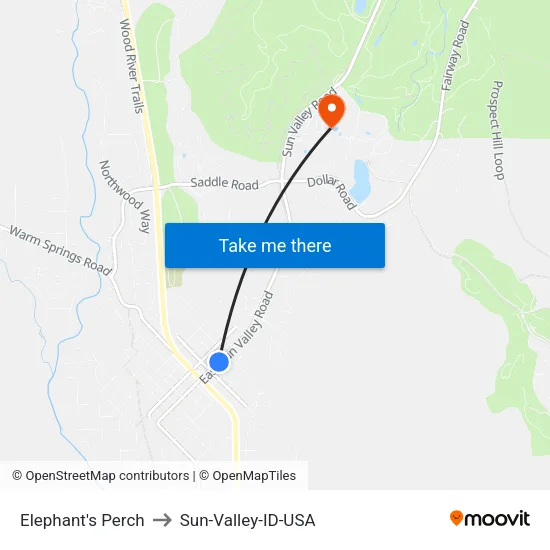 Elephant's Perch to Sun-Valley-ID-USA map