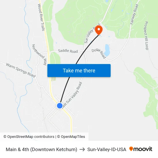 Main & 4th (Downtown Ketchum) to Sun-Valley-ID-USA map