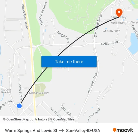 Warm Springs And Lewis St to Sun-Valley-ID-USA map