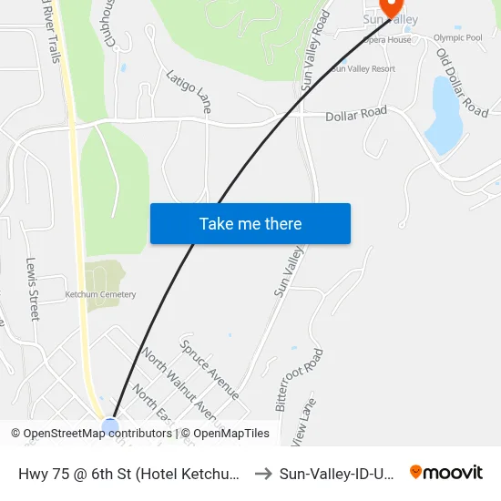 Hwy 75 @ 6th St (Hotel Ketchum) to Sun-Valley-ID-USA map