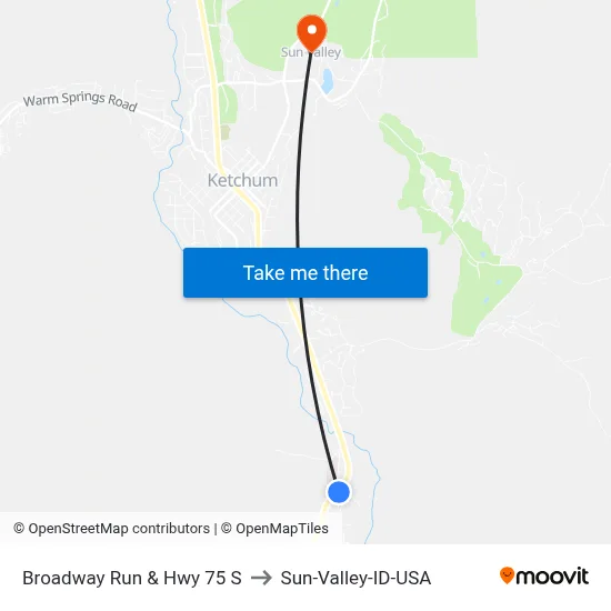 Broadway Run & Hwy 75 S to Sun-Valley-ID-USA map
