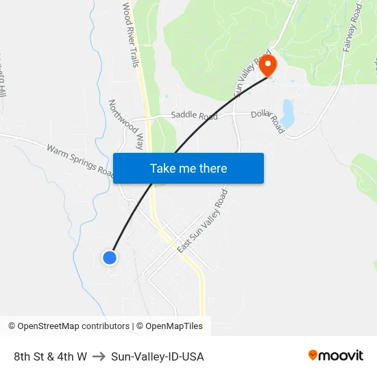 8th St & 4th W to Sun-Valley-ID-USA map