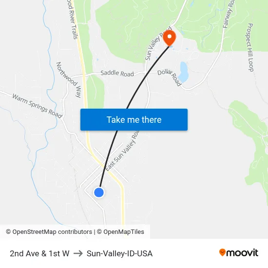 2nd Ave & 1st W to Sun-Valley-ID-USA map