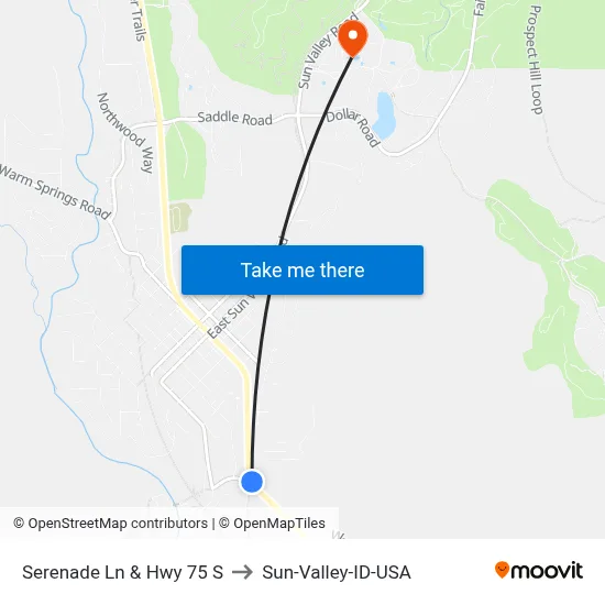 Serenade Ln & Hwy 75 S to Sun-Valley-ID-USA map