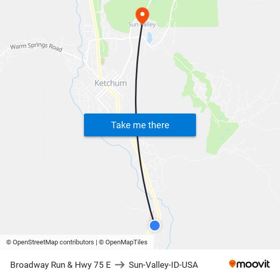 Broadway Run & Hwy 75 E to Sun-Valley-ID-USA map