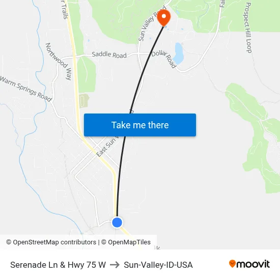 Serenade Ln & Hwy 75 W to Sun-Valley-ID-USA map