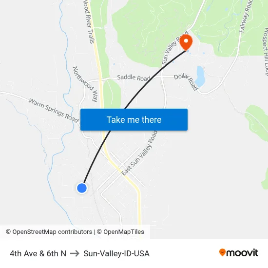 4th Ave & 6th N to Sun-Valley-ID-USA map