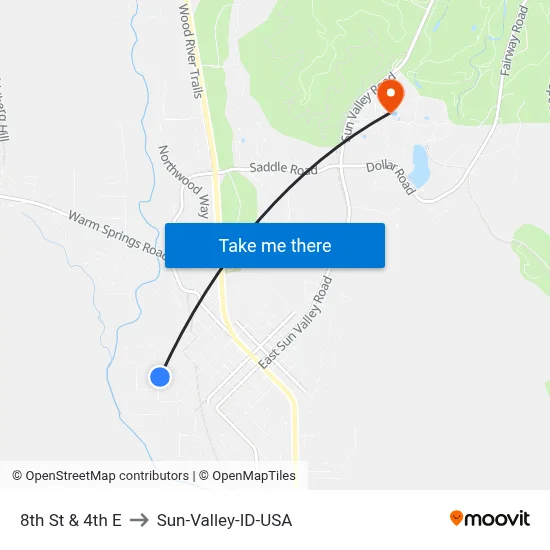 8th St & 4th E to Sun-Valley-ID-USA map