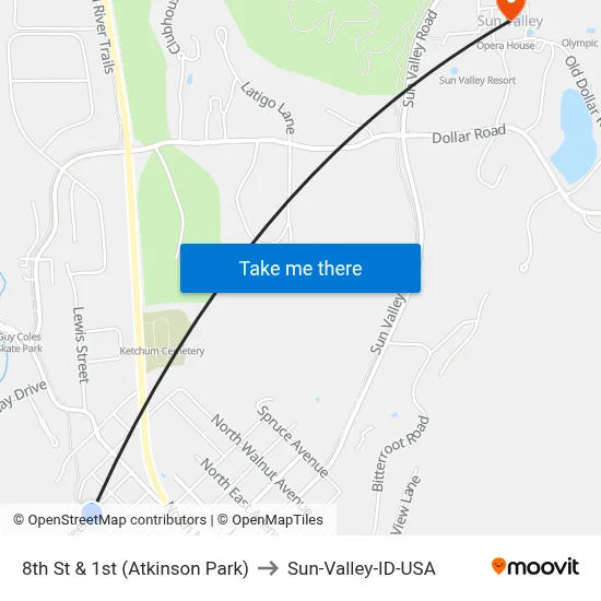 8th St & 1st (Atkinson Park) to Sun-Valley-ID-USA map