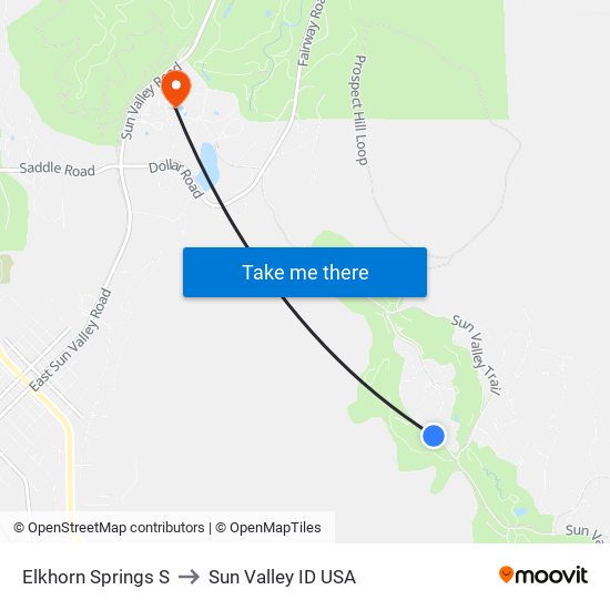 Elkhorn Springs S to Sun Valley ID USA map
