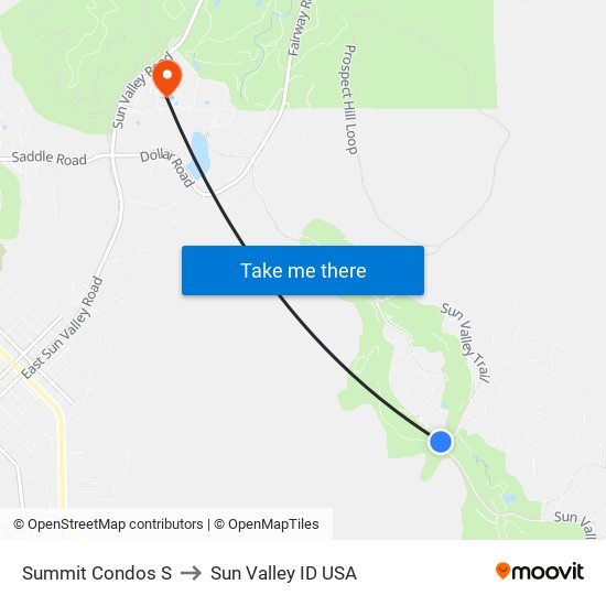 Summit Condos S to Sun Valley ID USA map