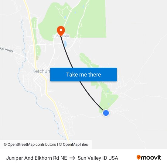 Juniper And Elkhorn Rd NE to Sun Valley ID USA map