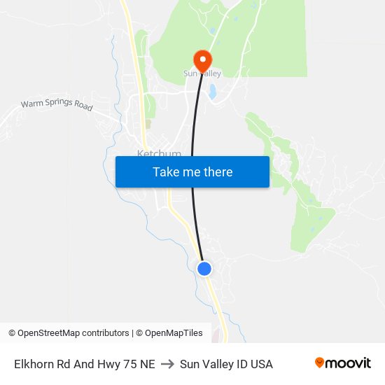 Elkhorn Rd And Hwy 75 NE to Sun Valley ID USA map