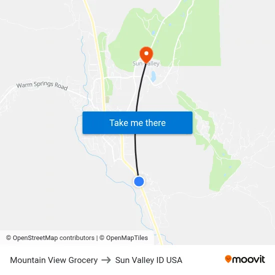 Mountain View Grocery to Sun Valley ID USA map