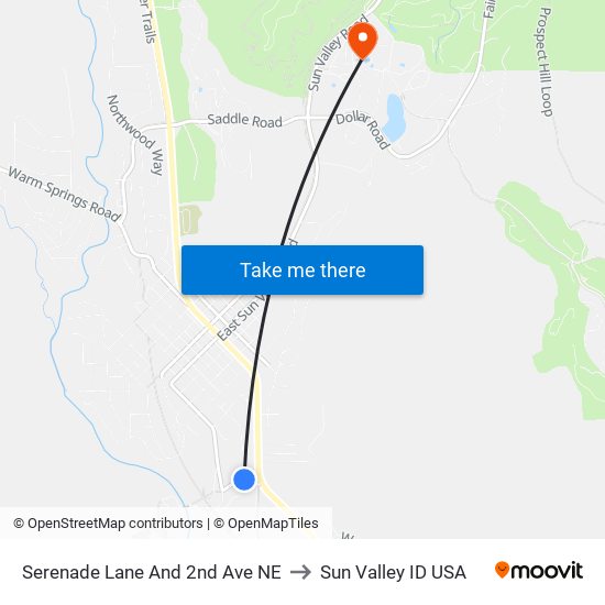 Serenade Lane And 2nd Ave NE to Sun Valley ID USA map