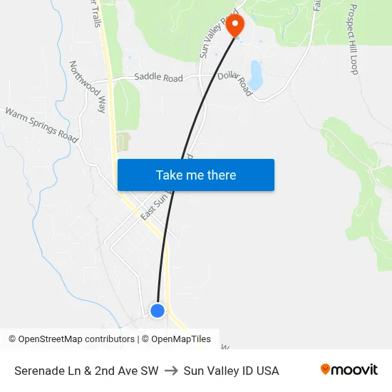 Serenade Ln & 2nd Ave SW to Sun Valley ID USA map