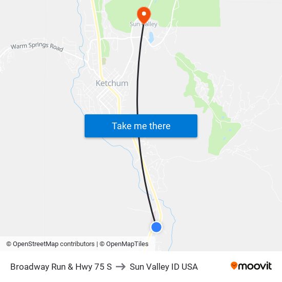 Broadway Run & Hwy 75 S to Sun Valley ID USA map